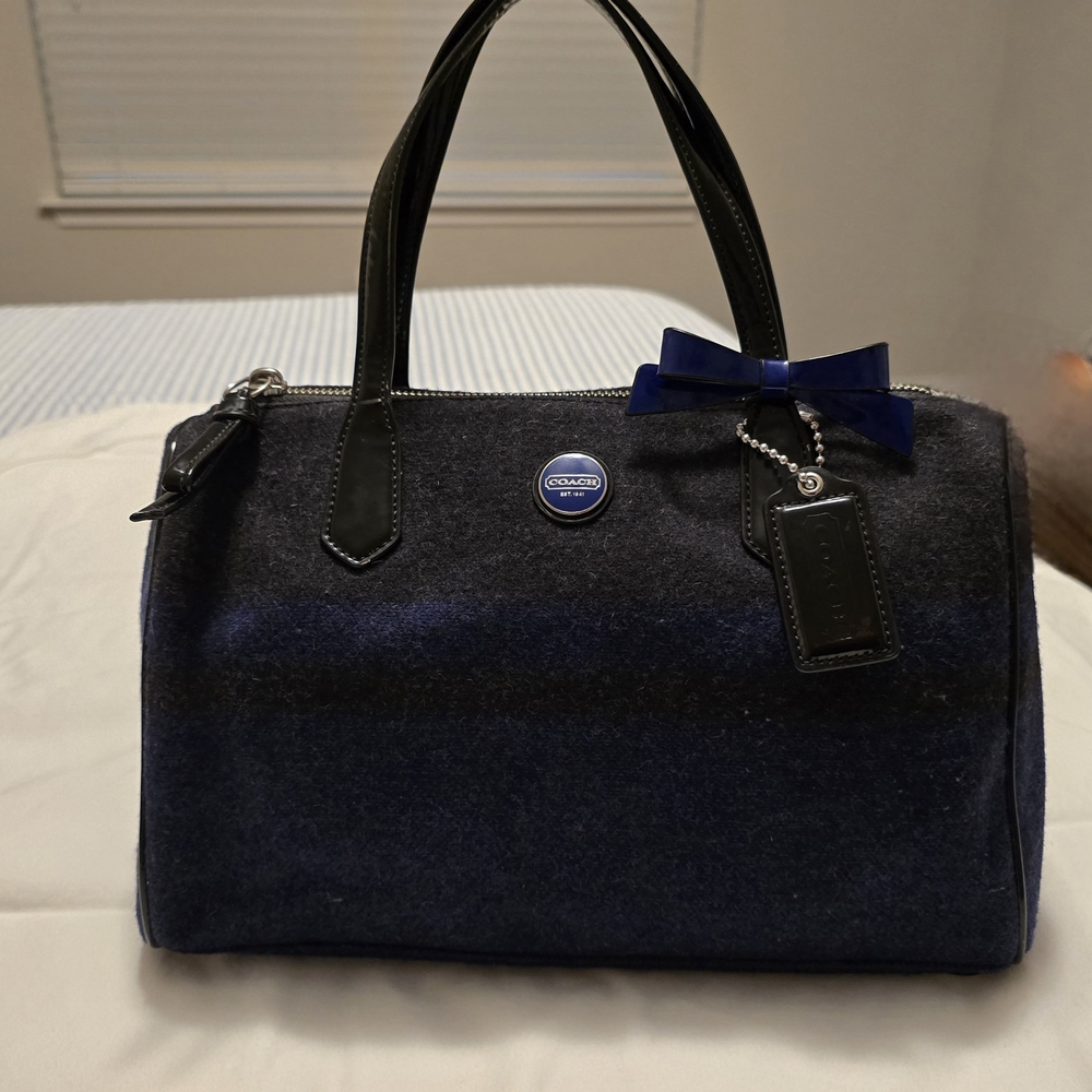 Coach Wool Stripe F24784 Charcoal Cobalt Blue